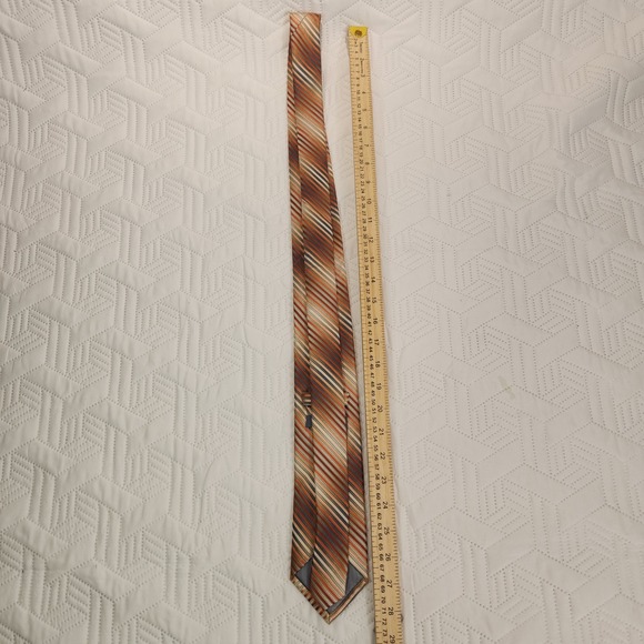 Madison Men's Necktie Diagonal Stripe, Burnt Orange, Grey,‎ Beige Business - Picture 5 of 7